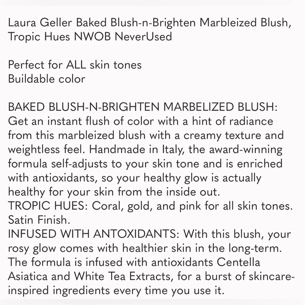 Laura Geller Baked Blush-n-Brighten Marbleized Blush, Tropic Hues NWOB NEVERUSED